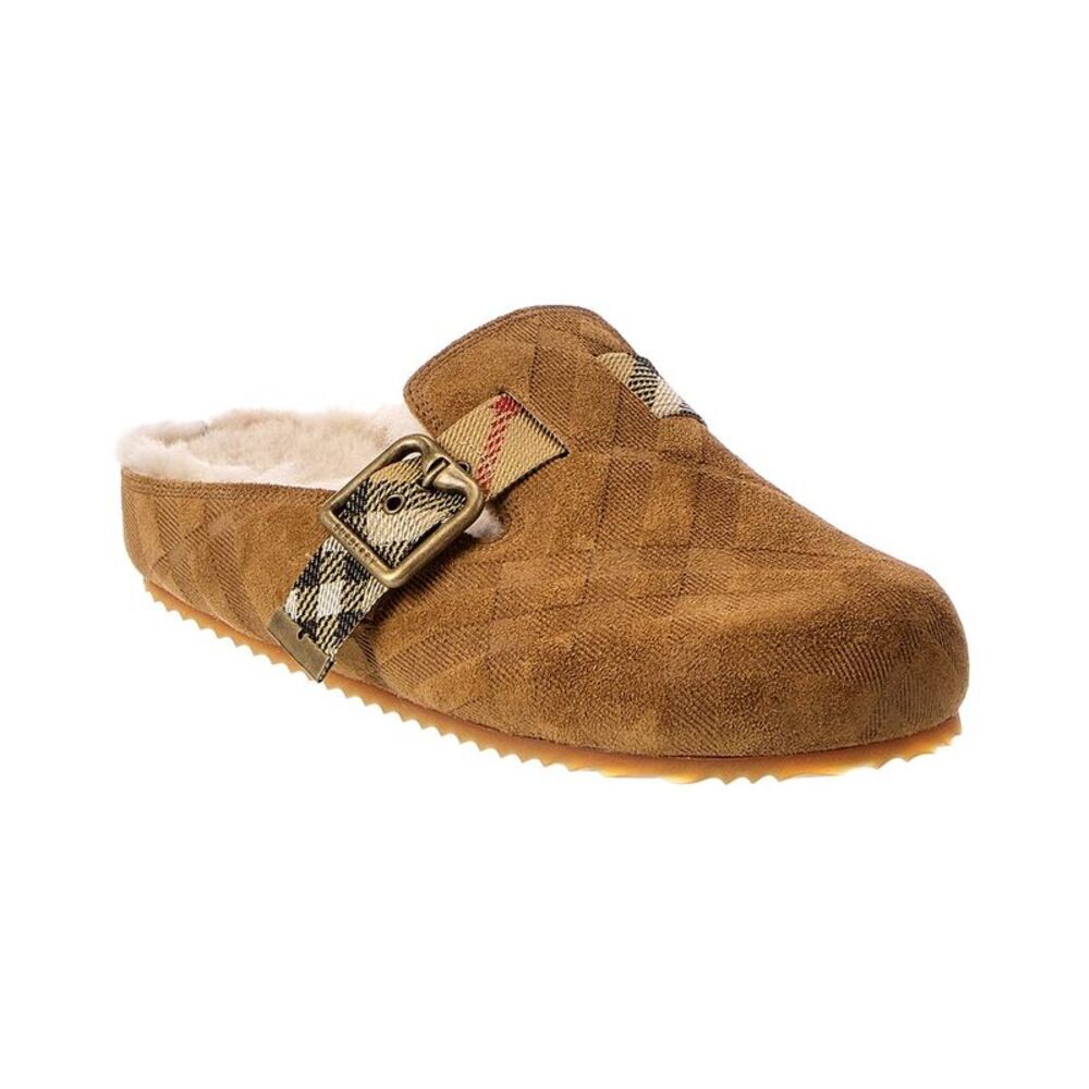 Burberry Check Urchin Suede Mule, Brown